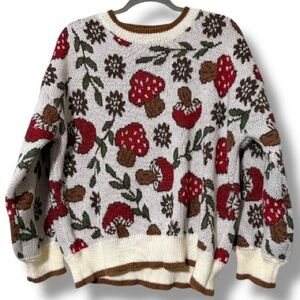 ROMWE ladies size 1XL pullover sweater boho casual mushroom pattern festival new